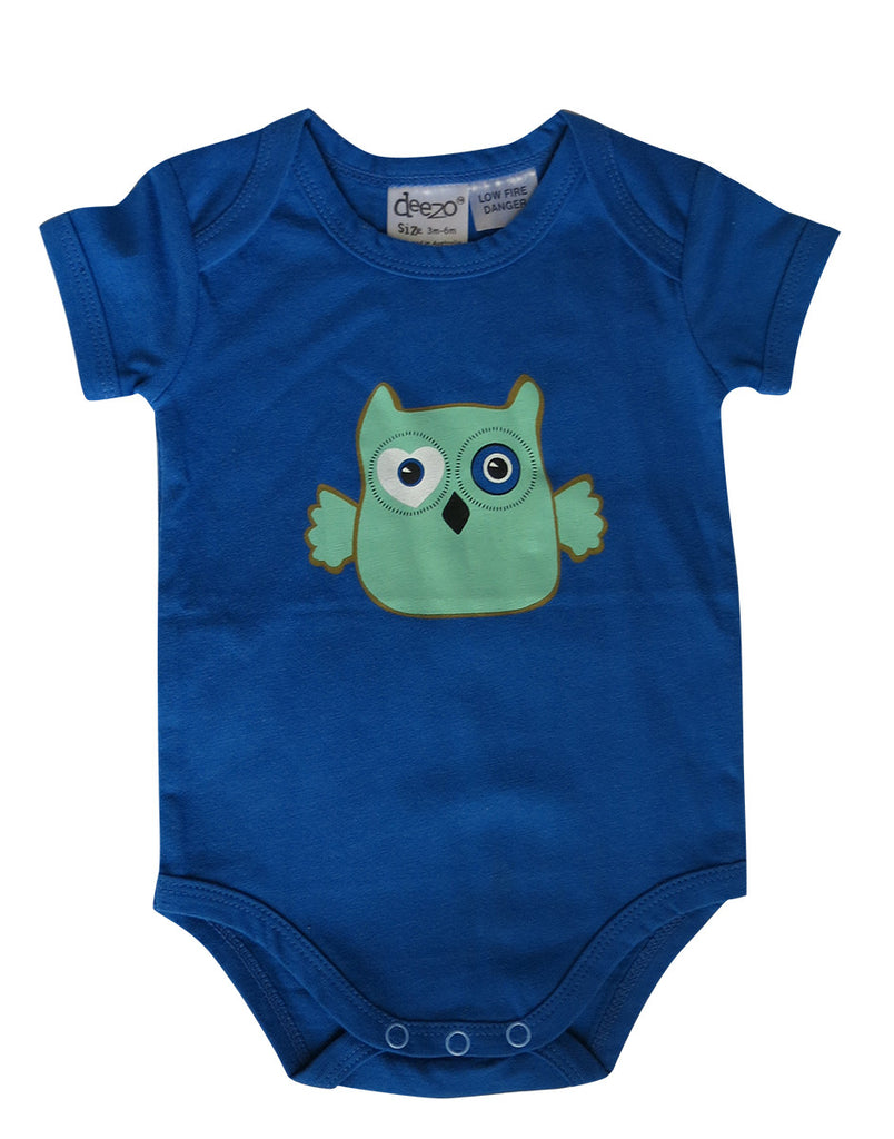 Owl on Aqua - Baby Suit - deezo the happy fashion