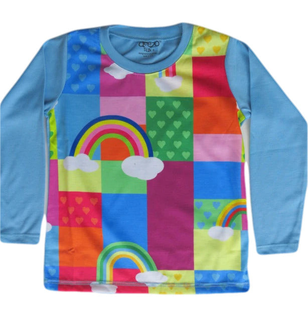 Rainbow Patches  - Winter boho long sleeve Girls T shirt