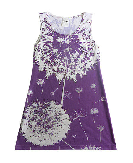 Dandelion on purple - girls lilac flower dress - deezo the happy fashion