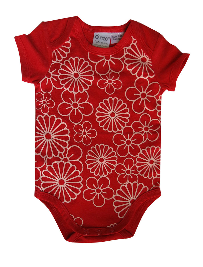 Flower on Red - Baby Suit - deezo the happy fashion