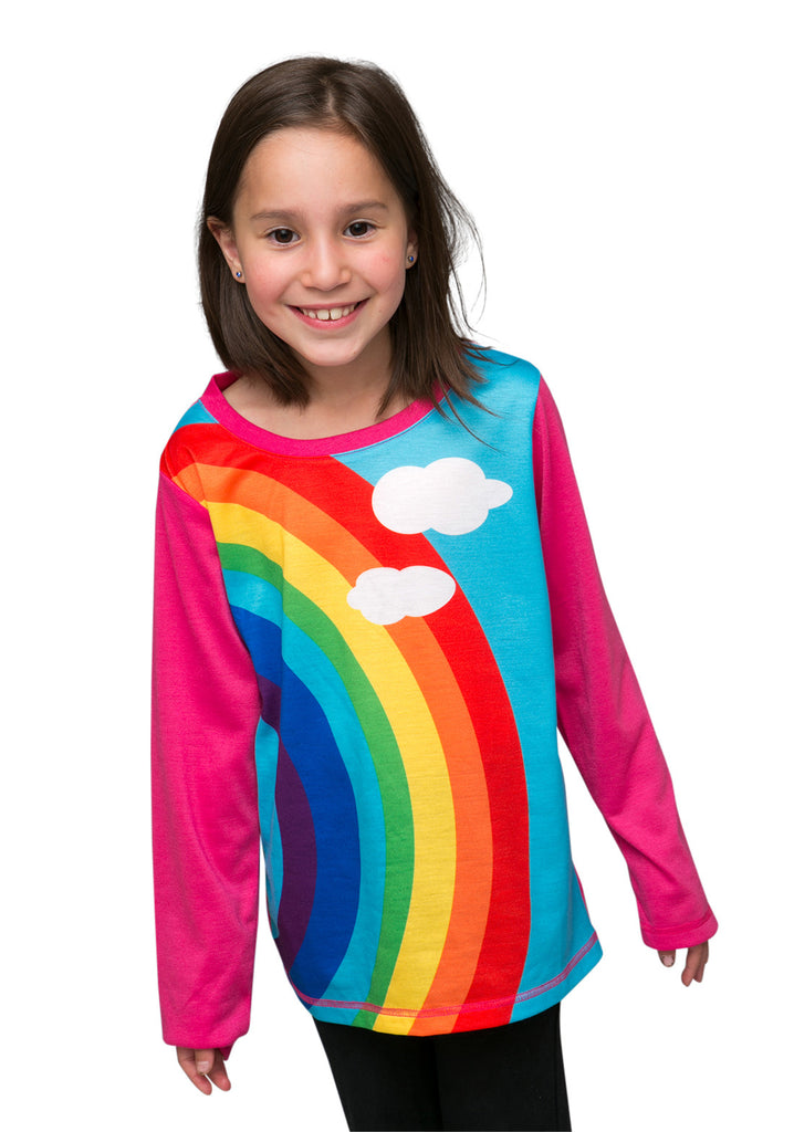 Over the rainbow  - long sleeve girls rainbow T shirt - deezo the happy fashion